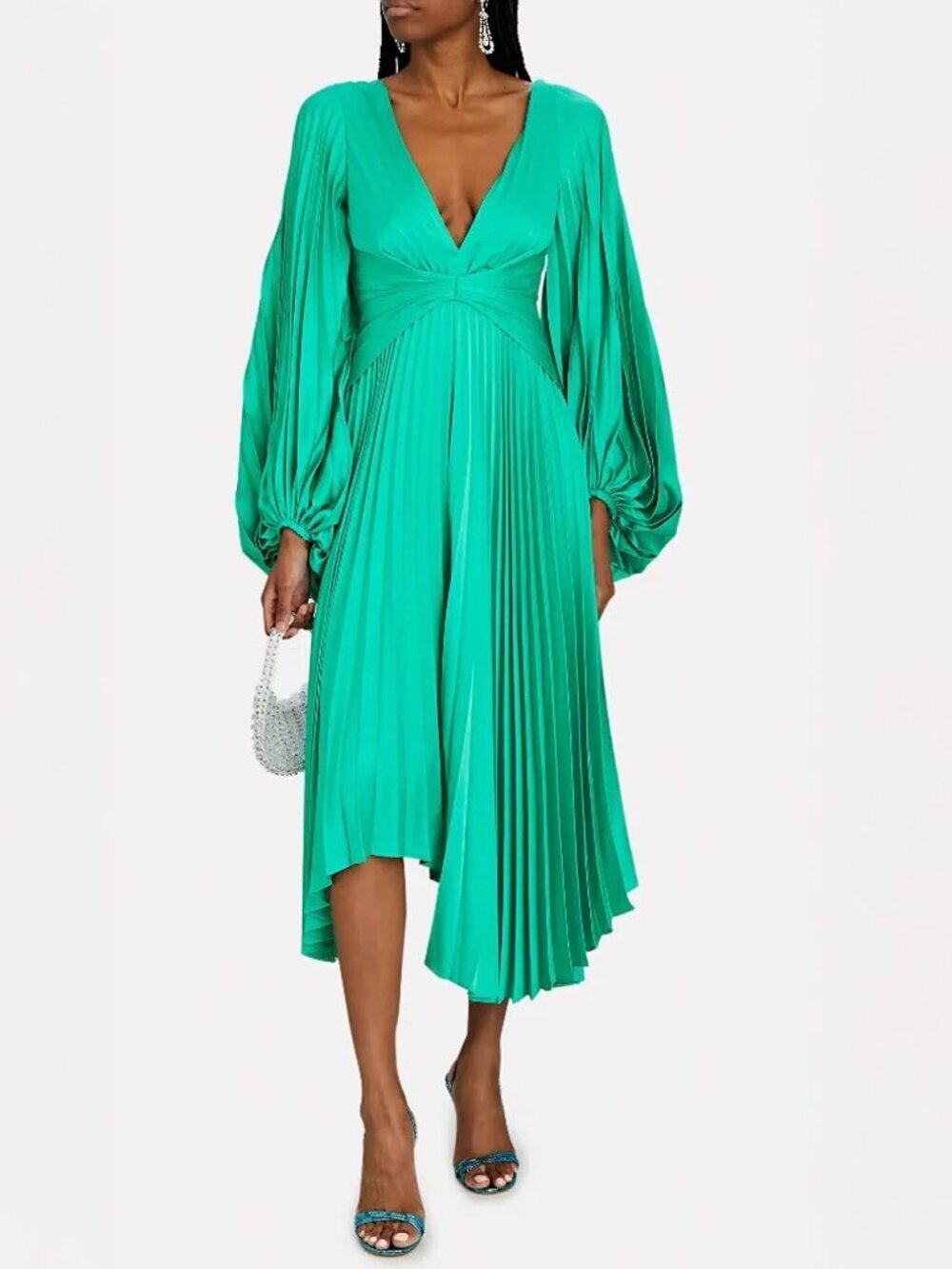 Acler Palms Pleated Midi Dress in Electric Green NWT Size 10